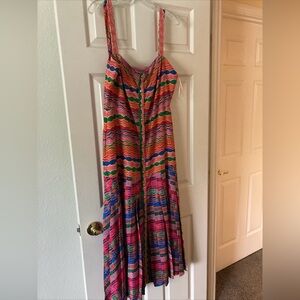 Saloni Karen Print Satin Jacquard Pleat Dress. Sz 12(US)/16(UK)